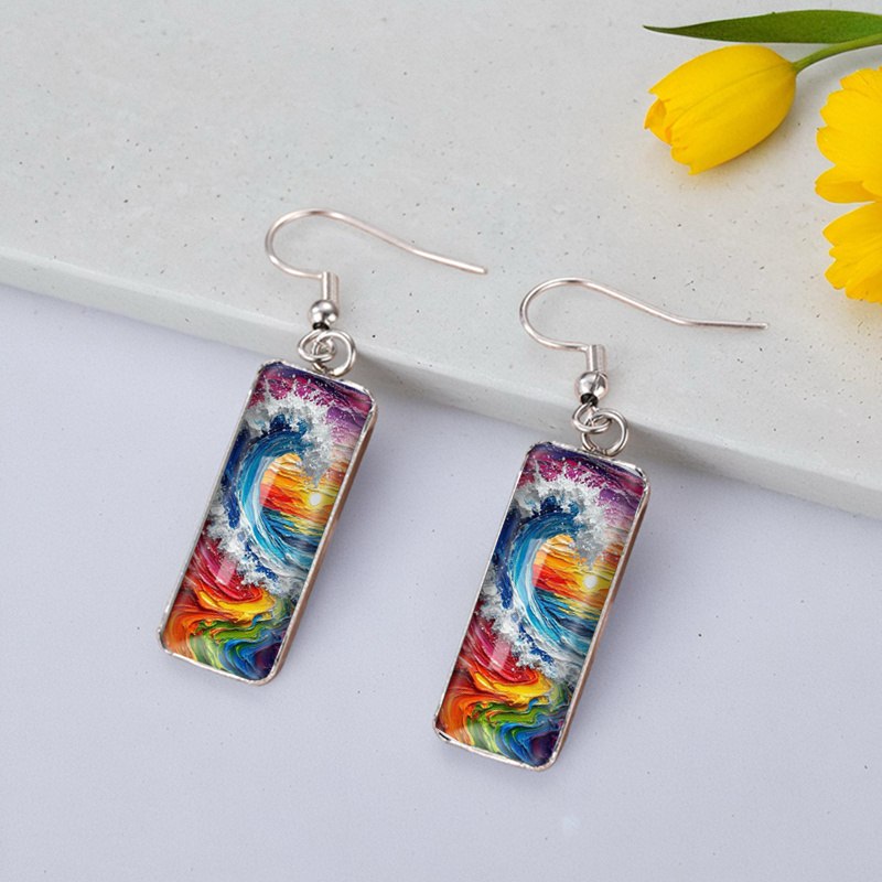 Colored Ocean Wave Fish Hook Earrings, Fashion Accessories Gift